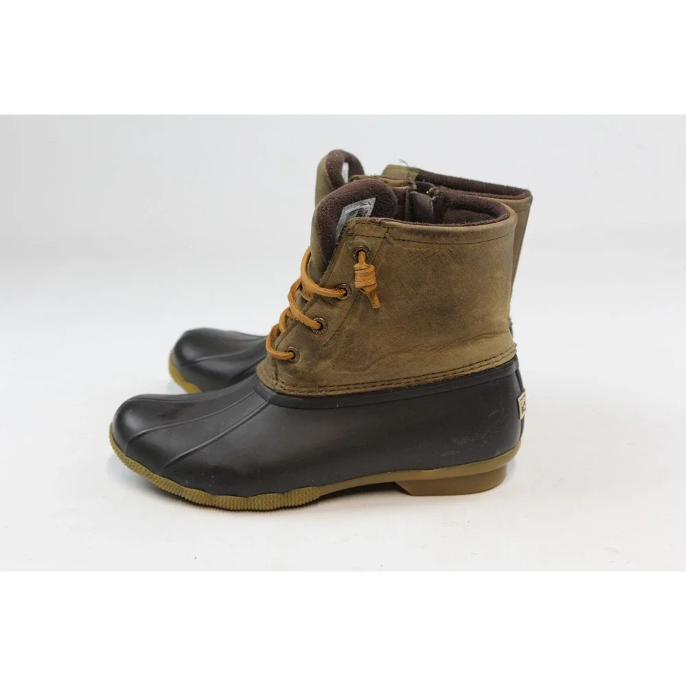 Sperry Saltwater Waterproof Duck Boots Brown Olive Green STS99729 Womens 8 M